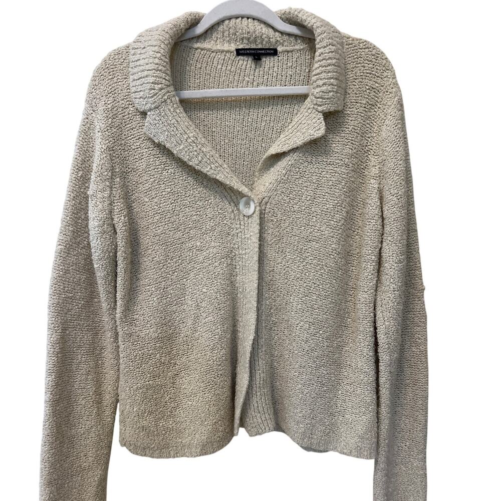 Western Connection Beige One Button Cardigan Women's Size Large EUC Capsule